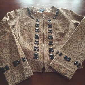 Boston Proper 100% Leather Coat Leopard print Size 12